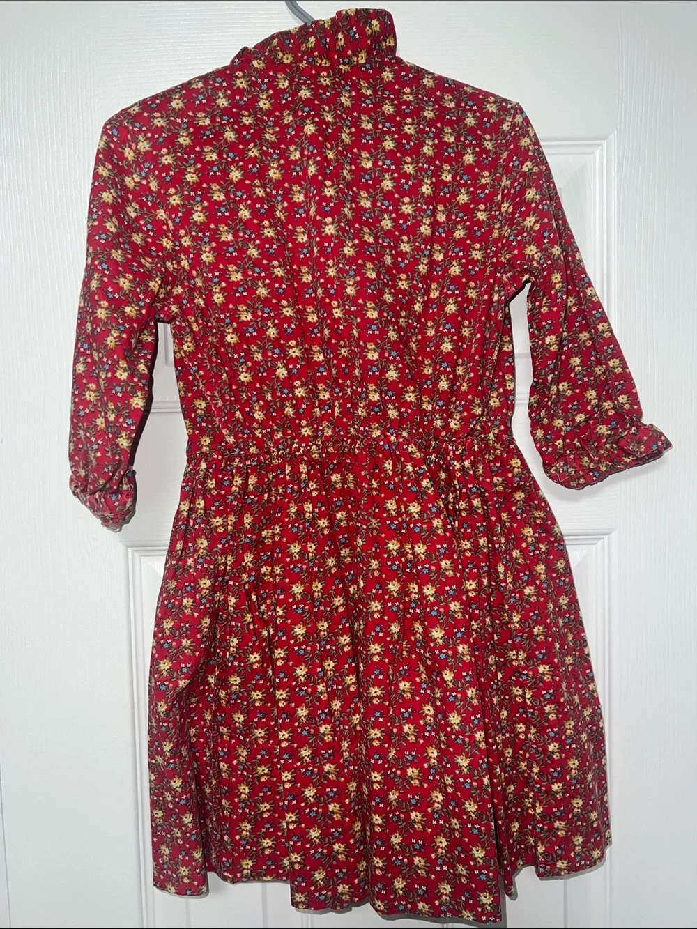Vintage 70s Cinderella Girls Size 7 Red Floral Prairie Dress Ruffle